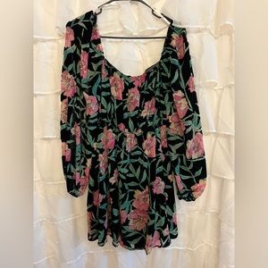 Lulus Blissful Garden Black Floral Print Burnout Velvet Babydoll Dress